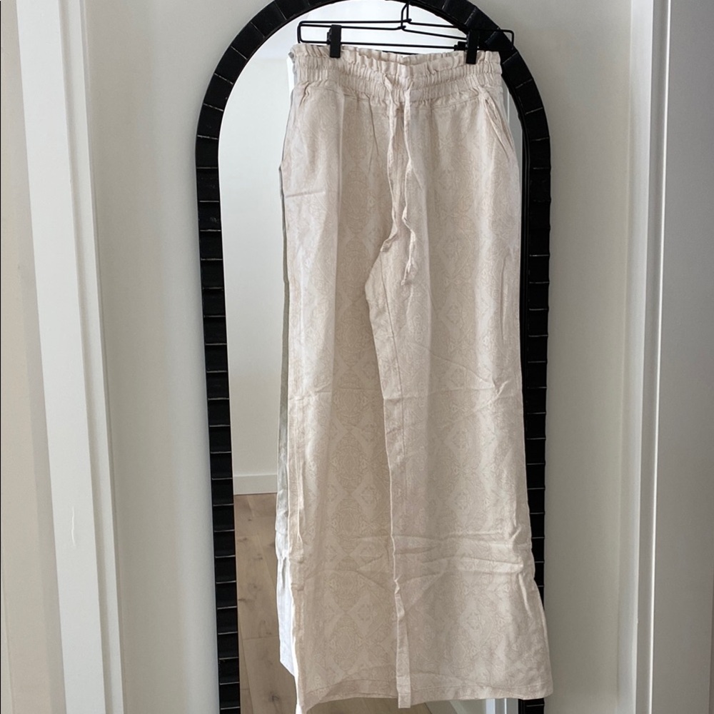 Linen Cream Print Pants